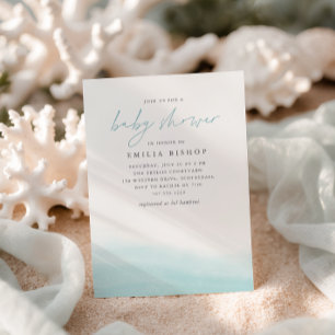 Aqua Tides Coastal Watercolor Baby Shower Invitation