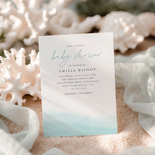 Aqua Tides Coastal Watercolor Baby Shower Invitation (Creator Uploaded)