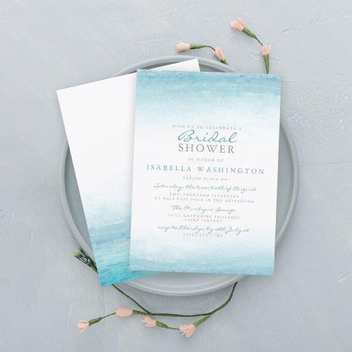 Aqua Tides  Watercolor Bridal Shower Invitation