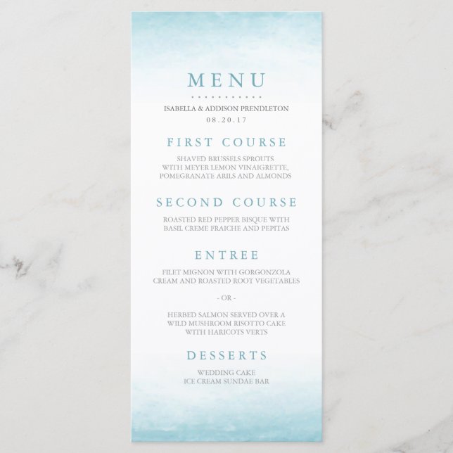 Aqua Tides | Watercolor Wedding Menu (Front)