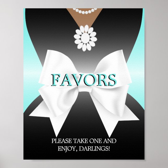 Aqua Tiffany Baby Shower Favors Sign Poster (Front)