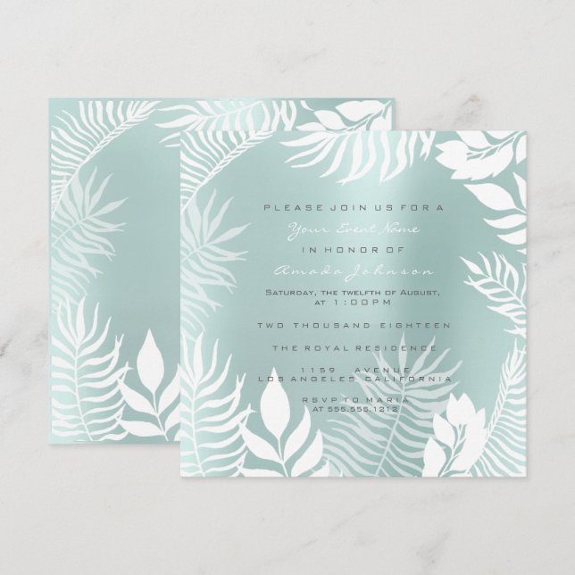 Aqua Tiffany Metal Glitter Tropic White Blue Invitation (Front/Back)