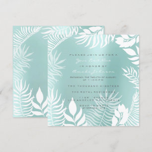 Aqua Tiffany Metal Glitter Tropic White Blue Invitation