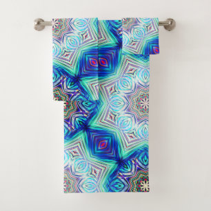 Aqua to royal blue kaleidoscope eight points star bath towel set