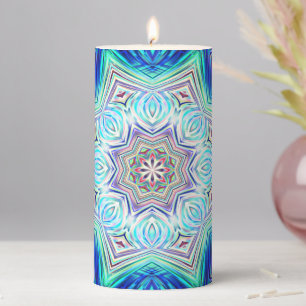 Aqua to royal blue kaleidoscope eight points star pillar candle
