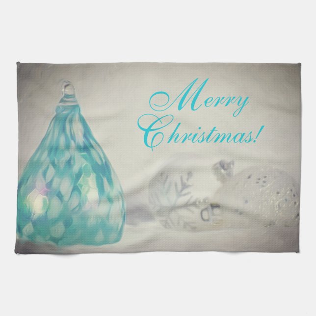 Aqua Tones Christmas Kitchen Towel (Horizontal)