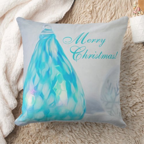 Aqua Tones Christmas Throw Pillow