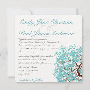 Aqua Tree Brown Trunk Wedding Invites