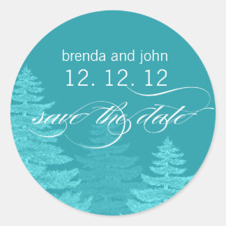 Aqua Trees Save the Date Winter Wedding Sticker