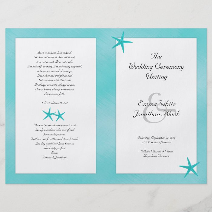 Aqua Tropical Catholic Ceremony Wedding Program Custom Flyer