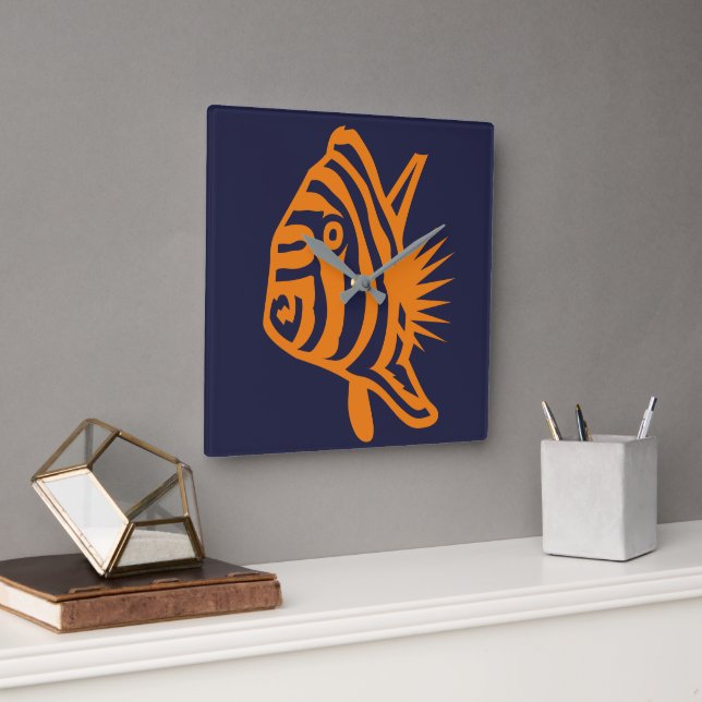 Aqua Tropical Fish Square Wall Clock (Office)