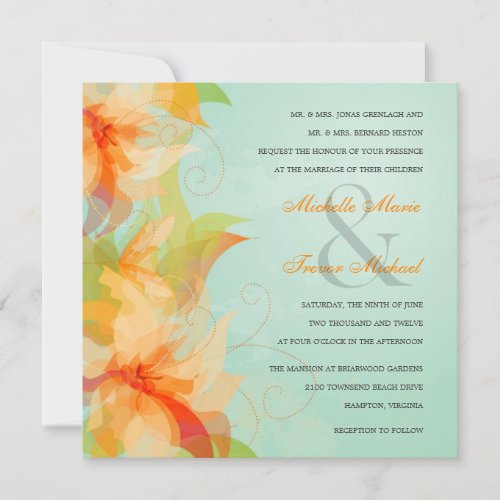 Aqua Tropical Floral Wedding Invitations