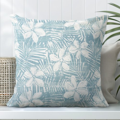 Aqua Tropical Flowers Throw Pillow