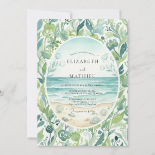 Aqua Tropical Foliage Eucalyptus Wedding Invitation