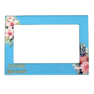 Aqua Tropical Gold Glitter Shine Pineapple Magnetic Frame