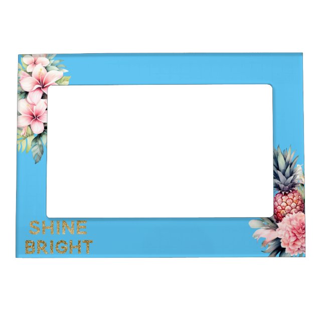 Aqua Tropical Gold Glitter Shine Pineapple Magnetic Frame (Front)