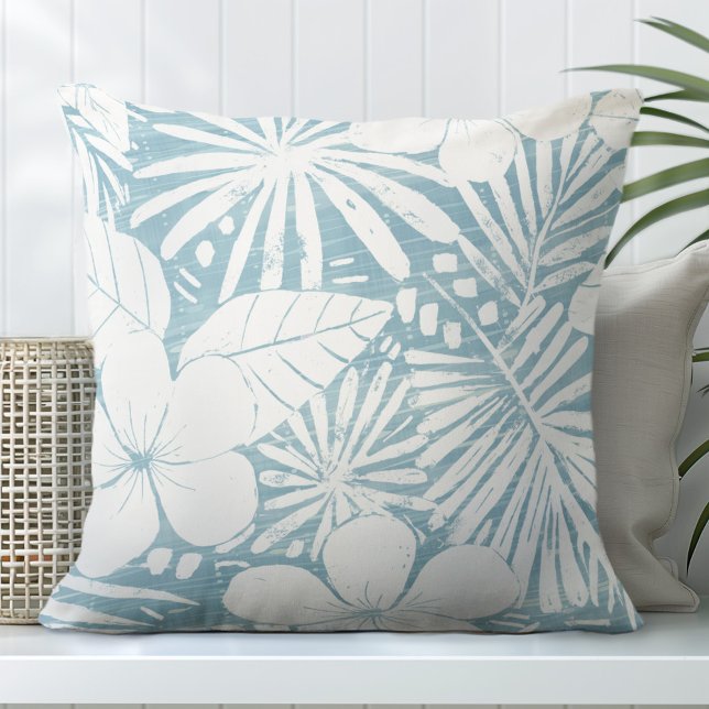 Aqua Tropical Leaves Throw Pillow (Creator Uploaded)