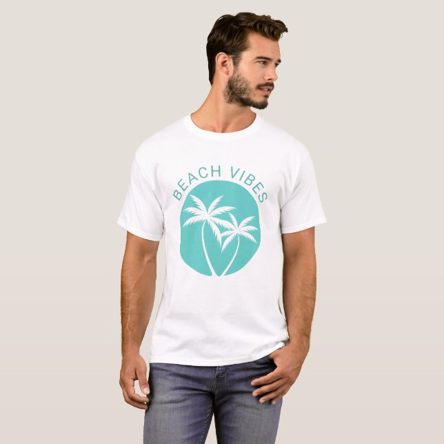 Aqua Tropical Palm Logo Beach Vibes T-Shirt (Front Full)