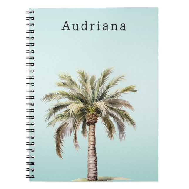 Aqua Tropical Palm Tree Personalized Name Notebook (Front)