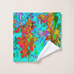 Aqua Tropical with Yellow and Orange Flowers Wash Cloth