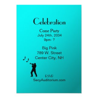 Aqua Trumpet Party 5.5x7.5 Paper Invitation Card