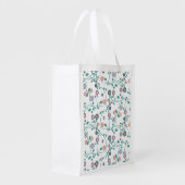 Aqua Turqoise Monogram Flower Glitter Pattern Grocery Bag (Back Side)