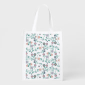 Aqua Turqoise Monogram Flower Glitter Pattern Grocery Bag (Back)