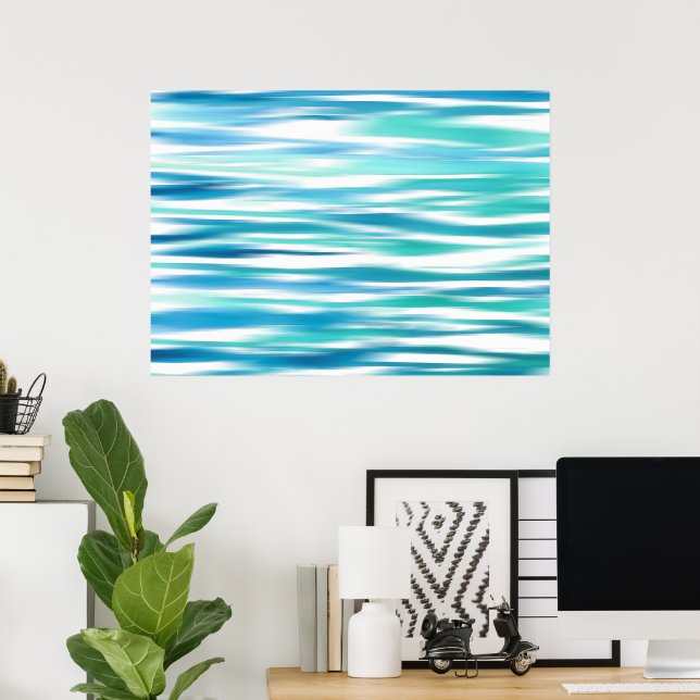 Aqua Turquoise Abstract Stripes Poster (Home Office)