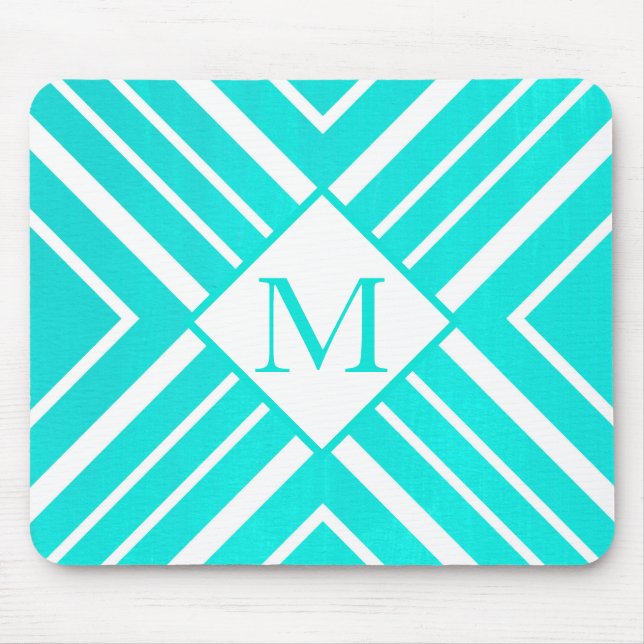 Aqua Turquoise Acrylic Geometric Mouse Pad (Front)