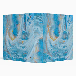 Aqua Turquoise and Gold Marble Pour Art 3 Ring Binder