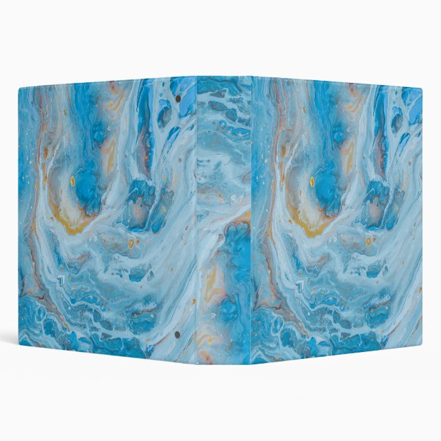 Aqua Turquoise and Gold Marble Pour Art  3 Ring Binder (Background)