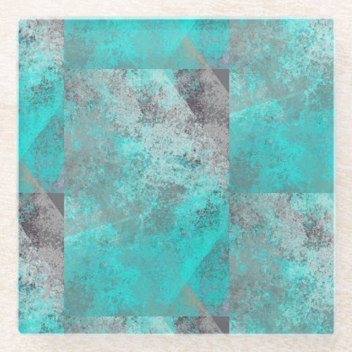 Aqua Turquoise and Gray Stone look Glass Coaster