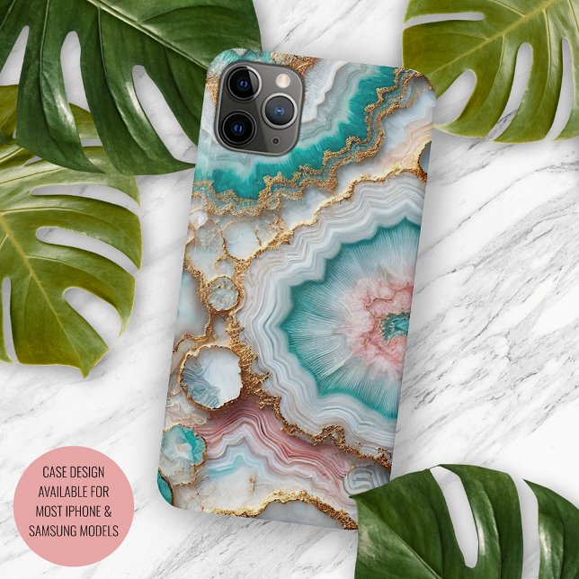 Aqua Turquoise Blue Blush Pink Marble Art Pattern Case-Mate iPhone Case (Creator Uploaded)