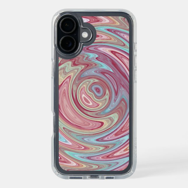 Aqua Turquoise Blue Blush Pink Swirl Art Speck iPhone Case (Front (Black))