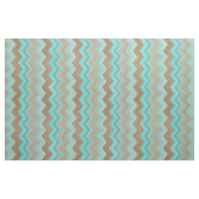 Aqua Turquoise Blue Brown Ikat Zigzag Pattern Fabric (Fat Quarter)