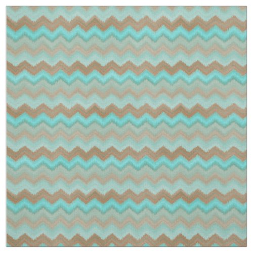Aqua Turquoise Blue Brown Ikat Zigzag Pattern Fabric