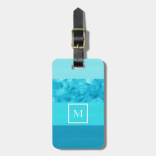 Aqua Turquoise Blue Color Block Stripes Luggage Tag