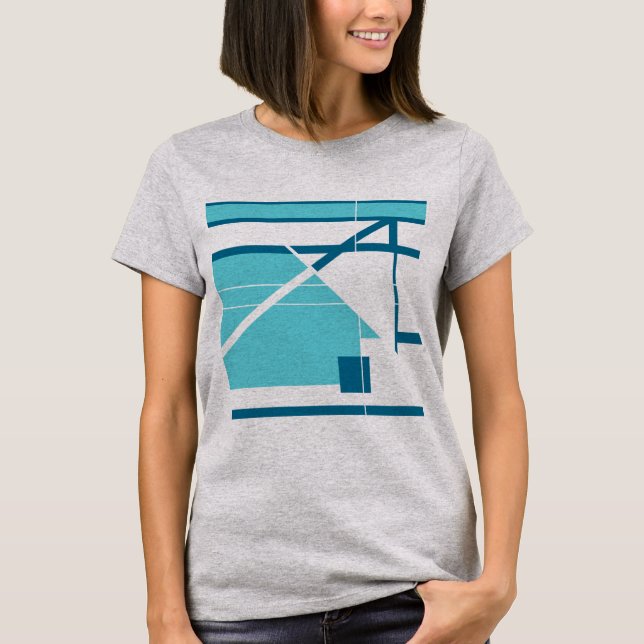 Aqua Turquoise Blue Geometric Abstract MCM Look T-Shirt (Front)
