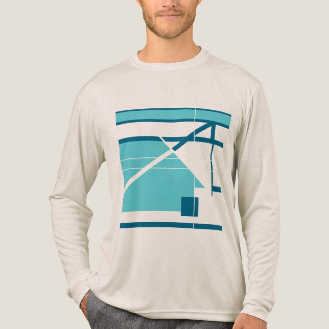 Aqua Turquoise Blue Geometric Abstract MCM Look Tri-Blend Shirt (Front)