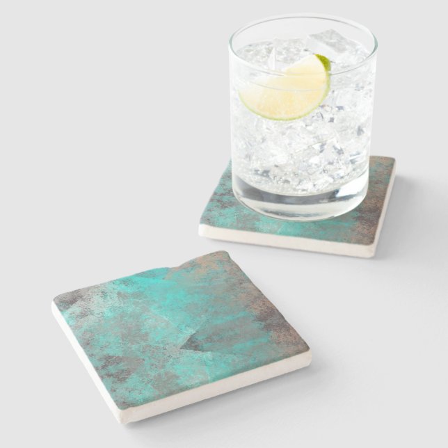 Aqua Turquoise Blue Gray Stone Coaster (Side)