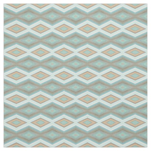 Aqua Turquoise Blue Green Brown Tribal Squares Fabric