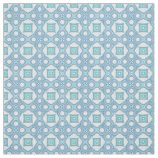 Aqua Turquoise Blue Green Ethnic Mosaic Pattern Fabric