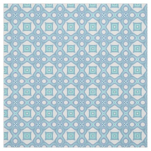 Aqua Turquoise Blue Green Ethnic Mosaic Pattern Fabric