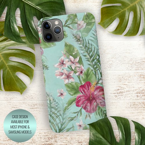 Aqua Turquoise Blue Green Pink Floral Art Pattern iPhone 15 Pro Max Case