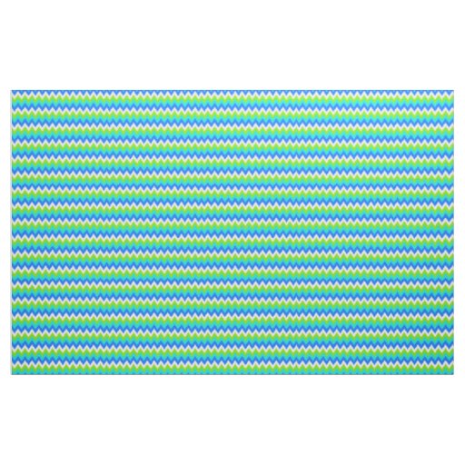 Aqua Turquoise Blue Lime Green Ikat Zigzag Art Fabric
