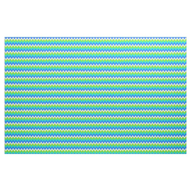 Aqua Turquoise Blue Lime Green Ikat Zigzag Art Fabric (Fat Quarter)