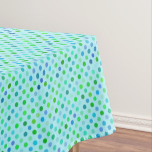 Aqua Turquoise Blue Lime Green Polkadots Pattern Tablecloth
