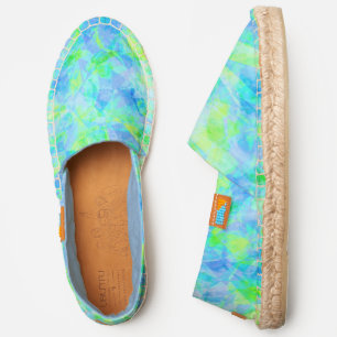 Aqua Turquoise Blue Lime Green Polygon Art Espadrilles