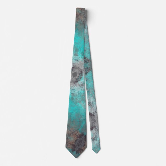 Aqua Turquoise Blue N Gray Abstract Neck Tie (Front)