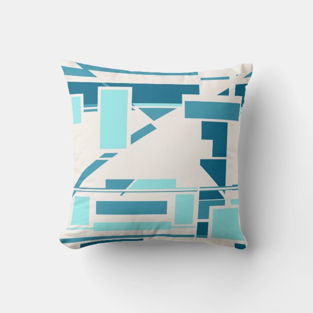 Aqua Turquoise Blue Off-white Southwest Art Look Throw Pillow (Front)